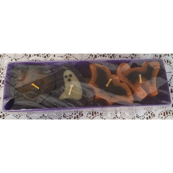 Vintage Pumpkin Time Halloween Candles Set of 4 Novelty Bat Cat Pumpkin Ghost - Picture 1 of 7